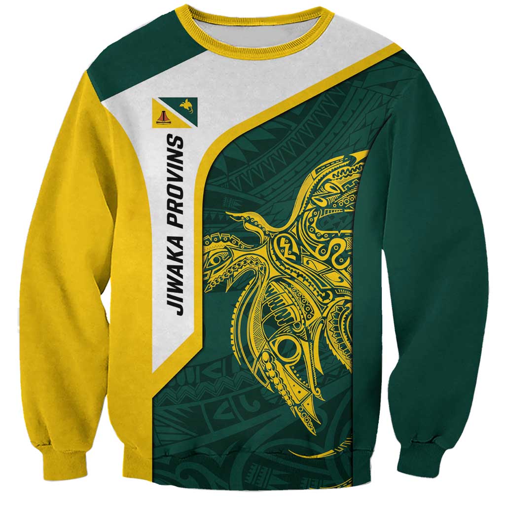 Personalised PNG Jiwaka Province Sweatshirt Bird of Paradise Tattoo Flag Motif LT9 Unisex Green - Polynesian Pride