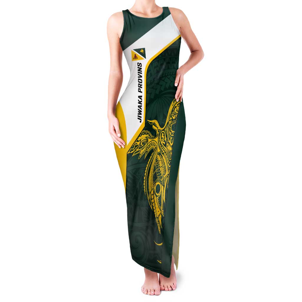 Personalised PNG Jiwaka Province Tank Maxi Dress Bird of Paradise Tattoo Flag Motif LT9 Women Green - Polynesian Pride