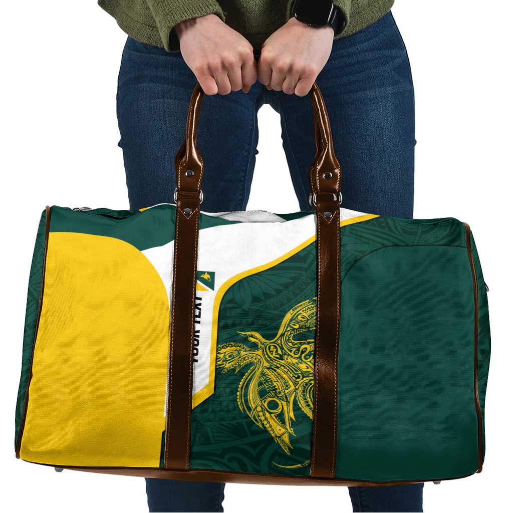 Personalised PNG Jiwaka Province Travel Bag Bird of Paradise Tattoo Flag Motif LT9 Green - Polynesian Pride