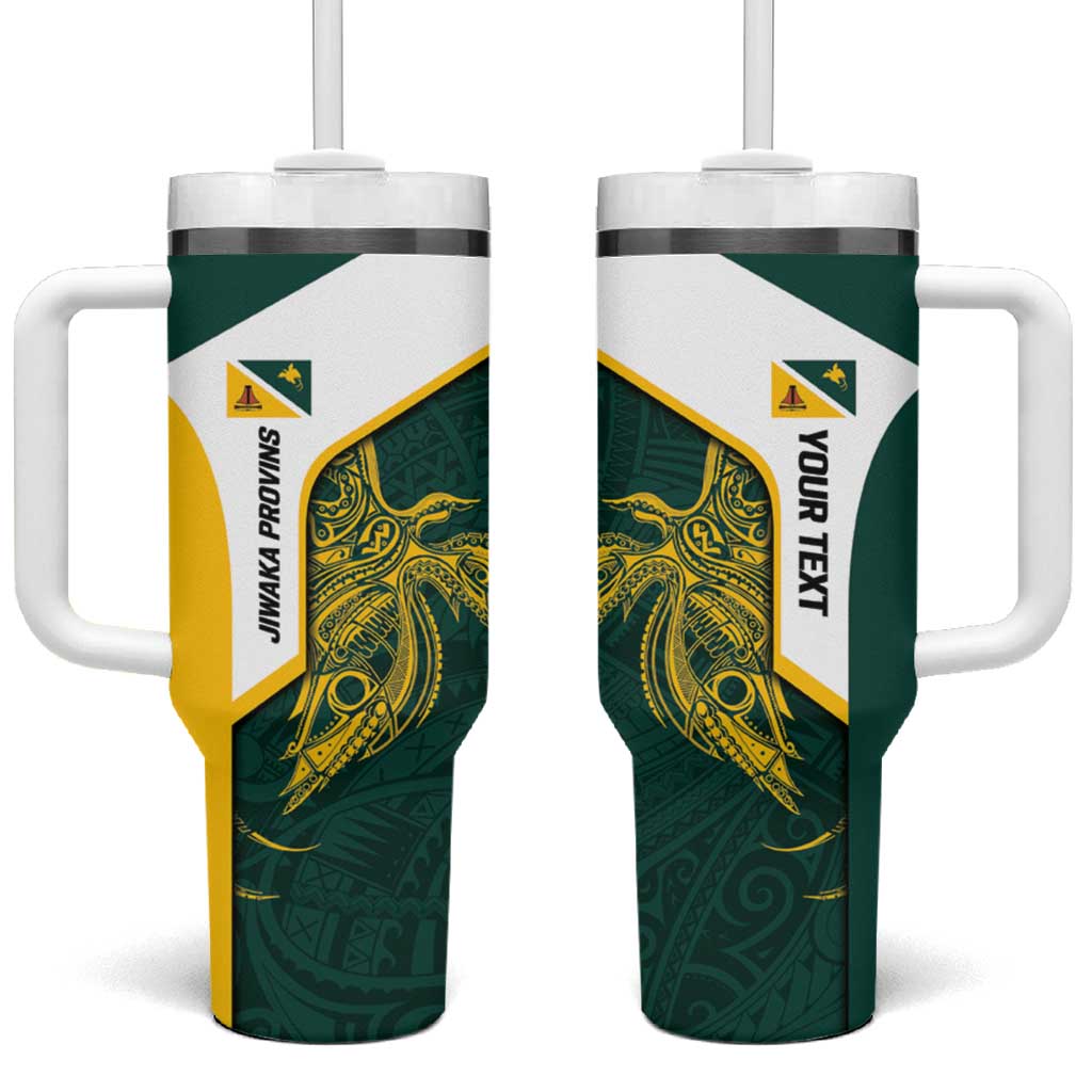 Personalised PNG Jiwaka Province Tumbler With Handle Bird of Paradise Tattoo Flag Motif LT9 One Size: 40 oz Green - Polynesian Pride
