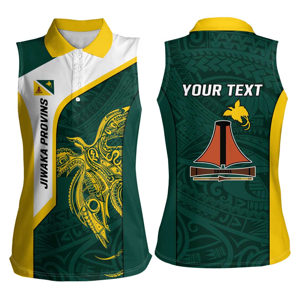 Personalised PNG Jiwaka Province Women Sleeveless Polo Shirt Bird of Paradise Tattoo Flag Motif LT9 - Polynesian Pride