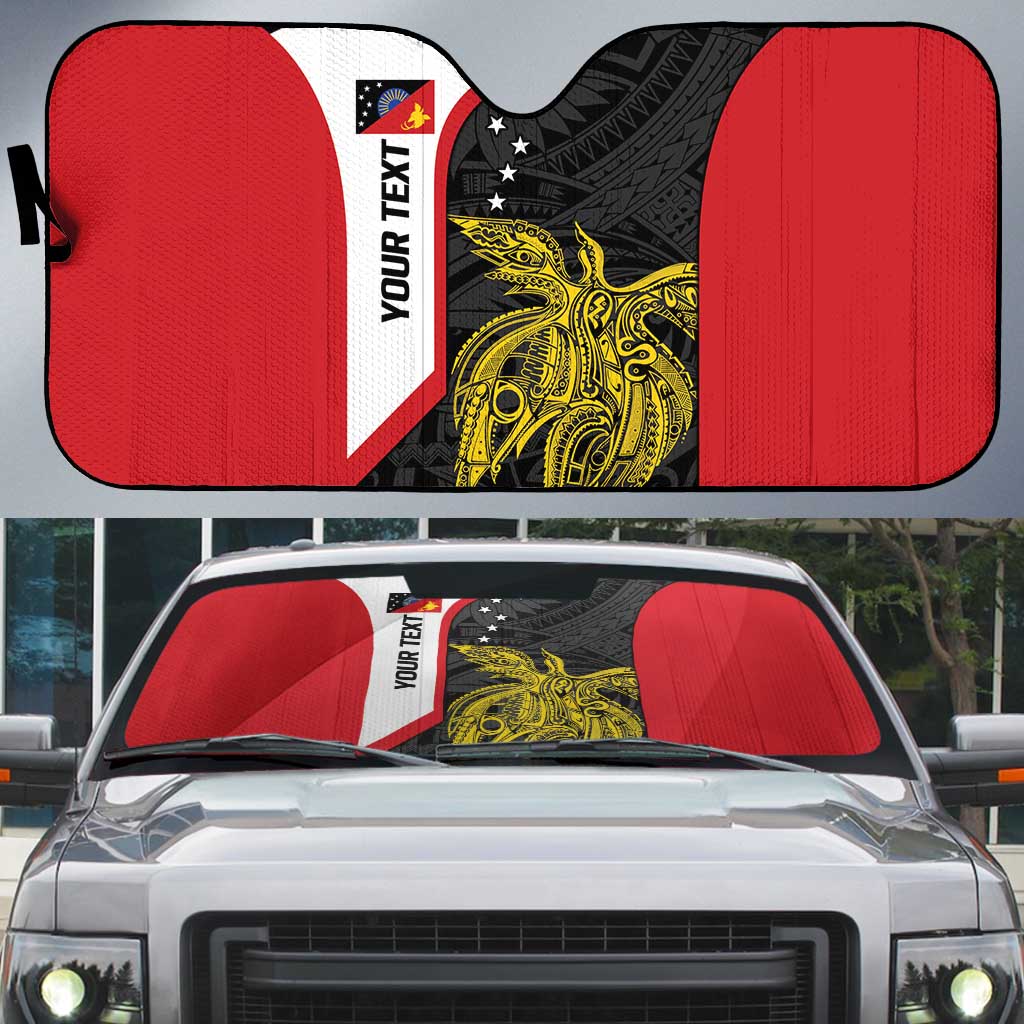 Personalised PNG Sandaun Province Auto Sun Shade Bird of Paradise Tattoo Flag Motif LT9 Red - Polynesian Pride