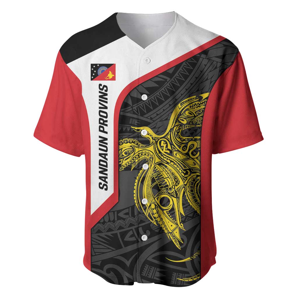 Personalised PNG Sandaun Province Baseball Jersey Bird of Paradise Tattoo Flag Motif LT9 Red - Polynesian Pride