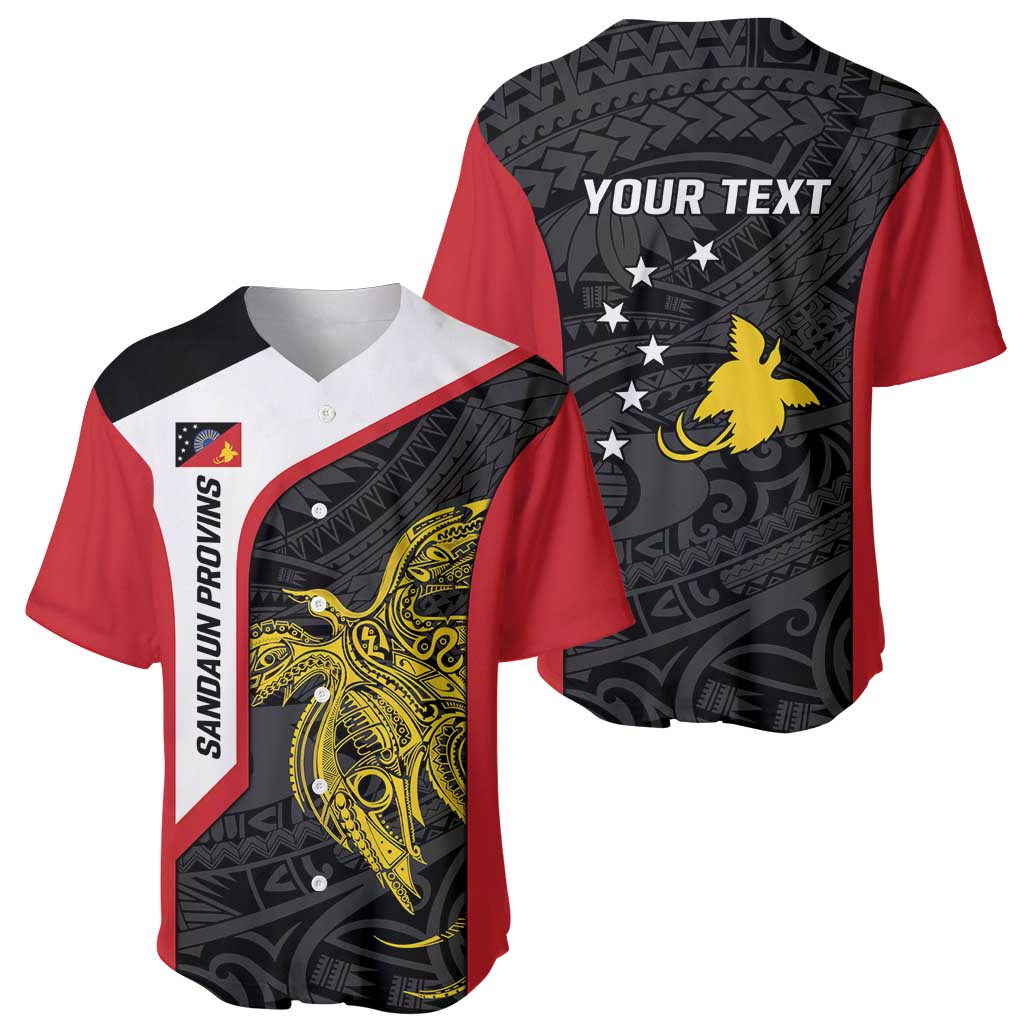 Personalised PNG Sandaun Province Baseball Jersey Bird of Paradise Tattoo Flag Motif LT9 - Polynesian Pride