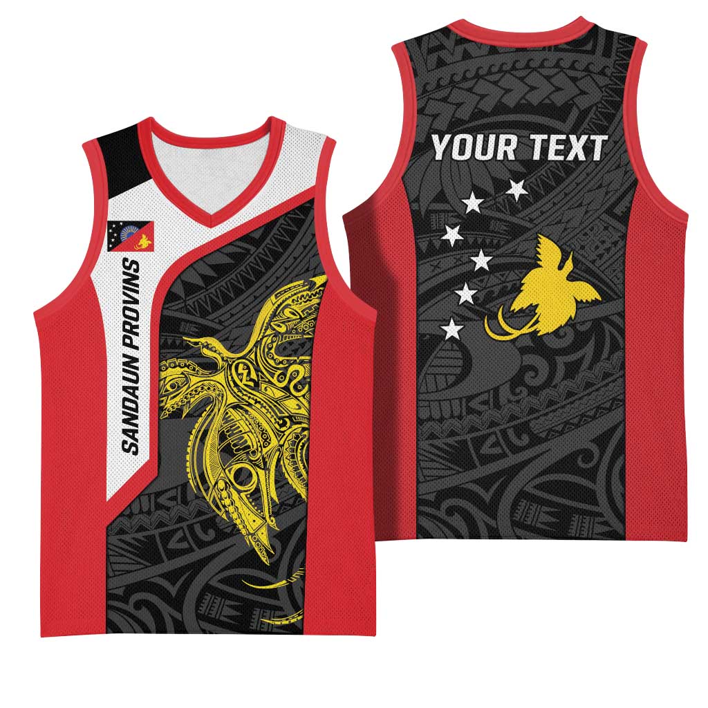 Personalised PNG Sandaun Province Basketball Jersey Bird of Paradise Tattoo Flag Motif LT9 - Polynesian Pride
