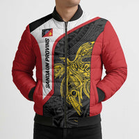 Personalised PNG Sandaun Province Bomber Puffer Jacket Bird of Paradise Tattoo Flag Motif LT9 - Polynesian Pride