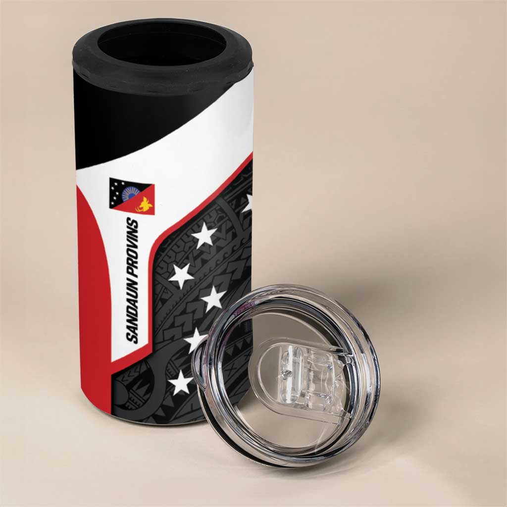 Personalised PNG Sandaun Province 4 in 1 Can Cooler Tumbler Bird of Paradise Tattoo Flag Motif LT9 - Polynesian Pride