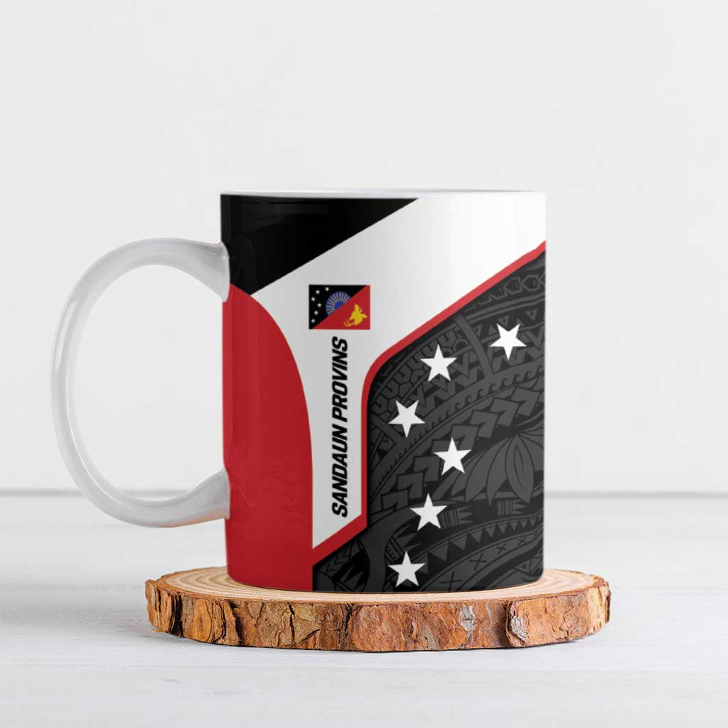 Personalised PNG Sandaun Province Ceramic Mug Bird of Paradise Tattoo Flag Motif LT9 Red - Polynesian Pride