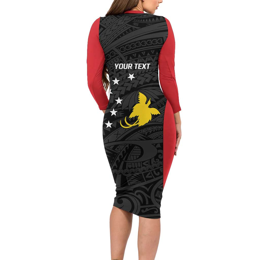 Personalised PNG Sandaun Province Family Matching Long Sleeve Bodycon Dress and Hawaiian Shirt Bird of Paradise Tattoo Flag Motif LT9 - Polynesian Pride