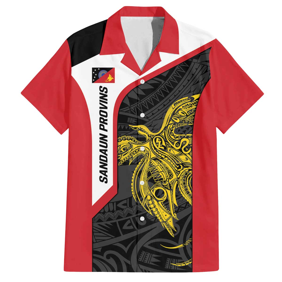 Personalised PNG Sandaun Province Family Matching Off The Shoulder Long Sleeve Dress and Hawaiian Shirt Bird of Paradise Tattoo Flag Motif LT9 Dad's Shirt - Short Sleeve Red - Polynesian Pride