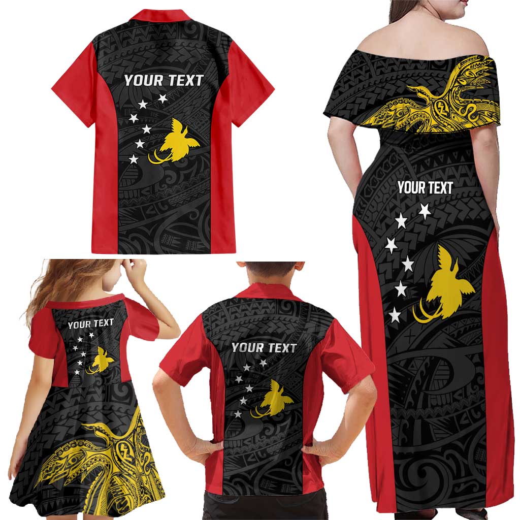 Personalised PNG Sandaun Province Family Matching Off Shoulder Maxi Dress and Hawaiian Shirt Bird of Paradise Tattoo Flag Motif LT9 - Polynesian Pride