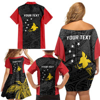 Personalised PNG Sandaun Province Family Matching Off Shoulder Short Dress and Hawaiian Shirt Bird of Paradise Tattoo Flag Motif LT9 - Polynesian Pride