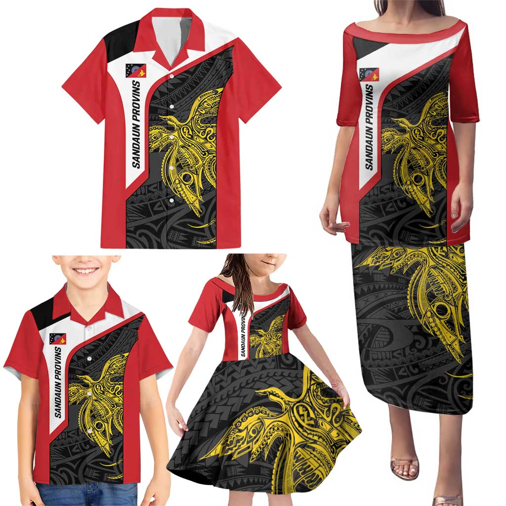 Personalised PNG Sandaun Province Family Matching Puletasi and Hawaiian Shirt Bird of Paradise Tattoo Flag Motif LT9 - Polynesian Pride