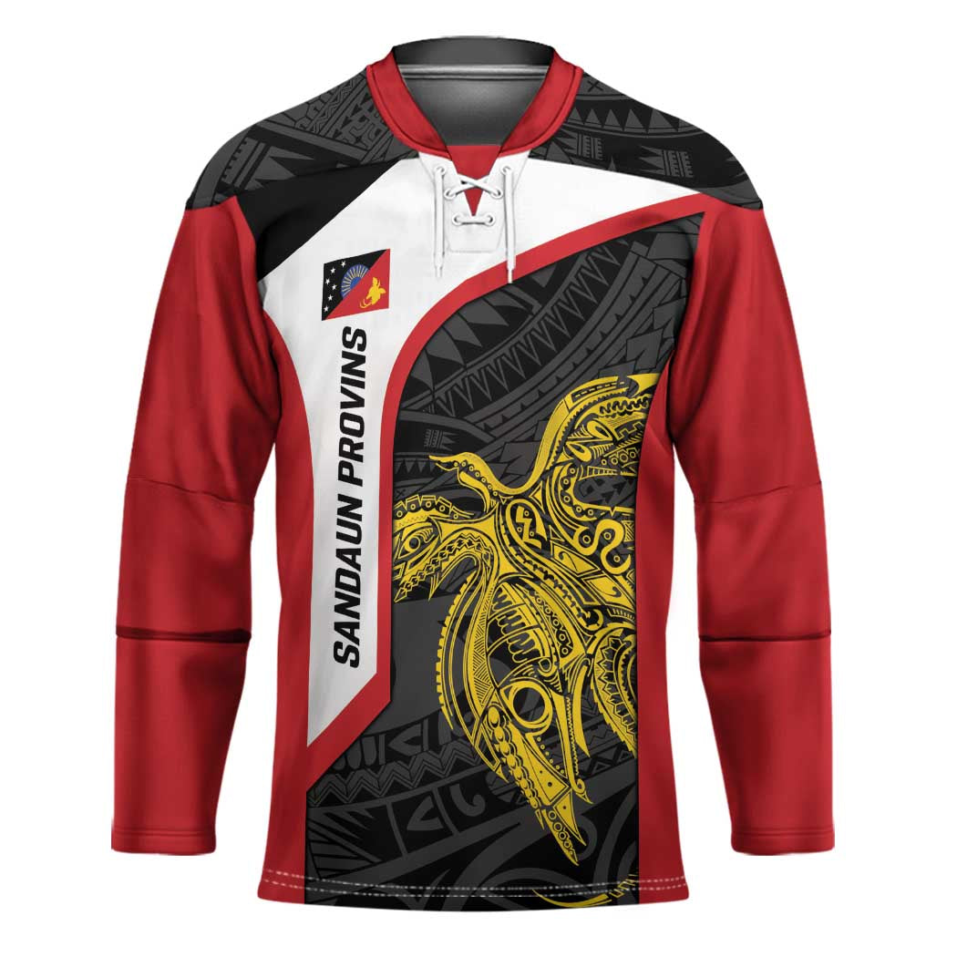 Personalised PNG Sandaun Province Hockey Jersey Bird of Paradise Tattoo Flag Motif LT9 Unisex Red - Polynesian Pride