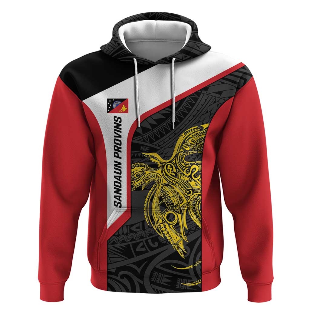 Personalised PNG Sandaun Province Hoodie Bird of Paradise Tattoo Flag Motif LT9 Pullover Hoodie Red - Polynesian Pride