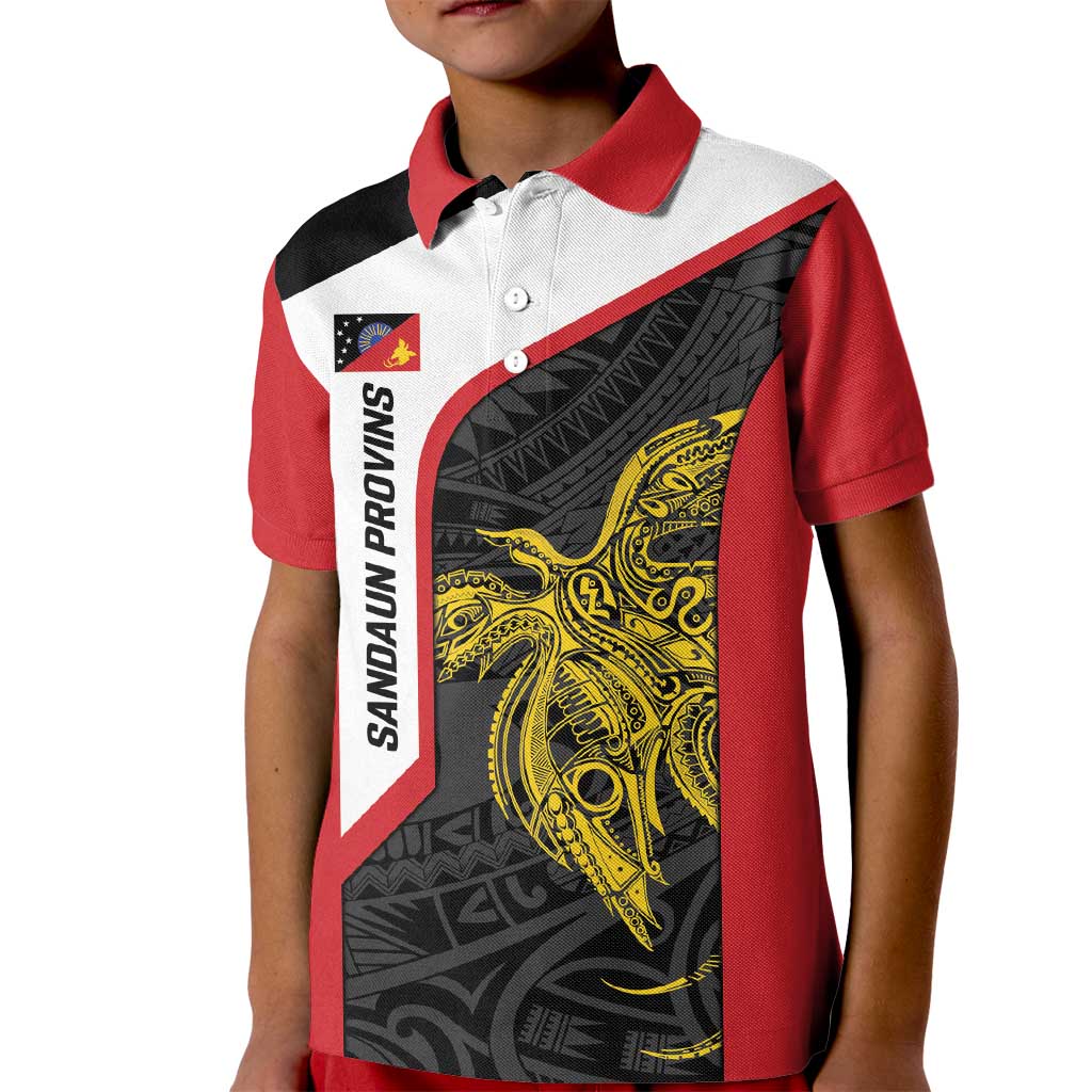Personalised PNG Sandaun Province Kid Polo Shirt Bird of Paradise Tattoo Flag Motif LT9 Kid Red - Polynesian Pride