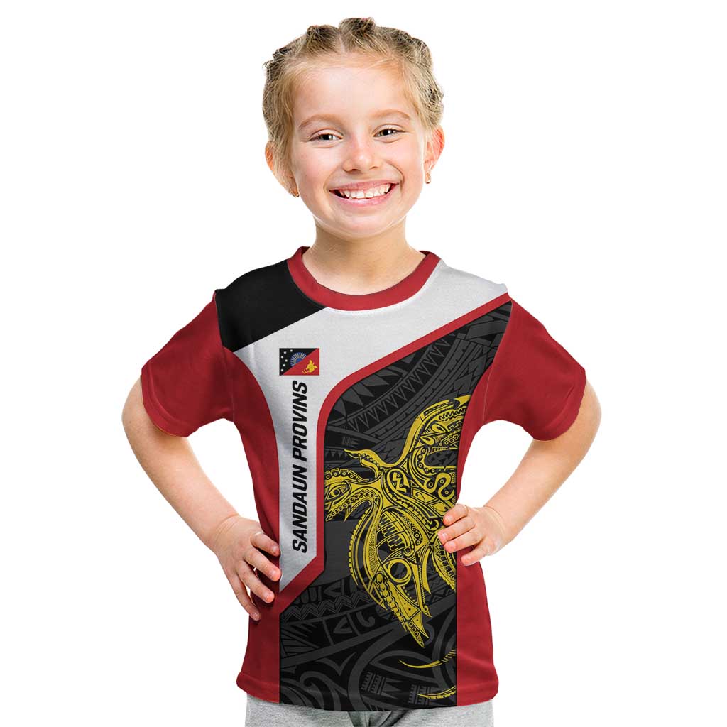 Personalised PNG Sandaun Province Kid T Shirt Bird of Paradise Tattoo Flag Motif - Polynesian Pride