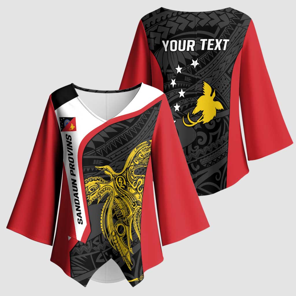Personalised PNG Sandaun Province Kimono Sleeve Blouse Bird of Paradise Tattoo Flag Motif LT9 - Polynesian Pride