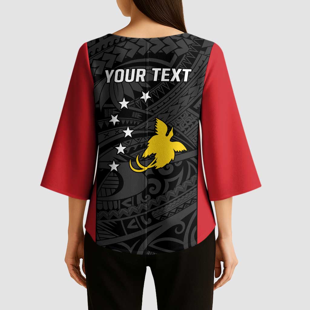 Personalised PNG Sandaun Province Kimono Sleeve Blouse Bird of Paradise Tattoo Flag Motif LT9 - Polynesian Pride