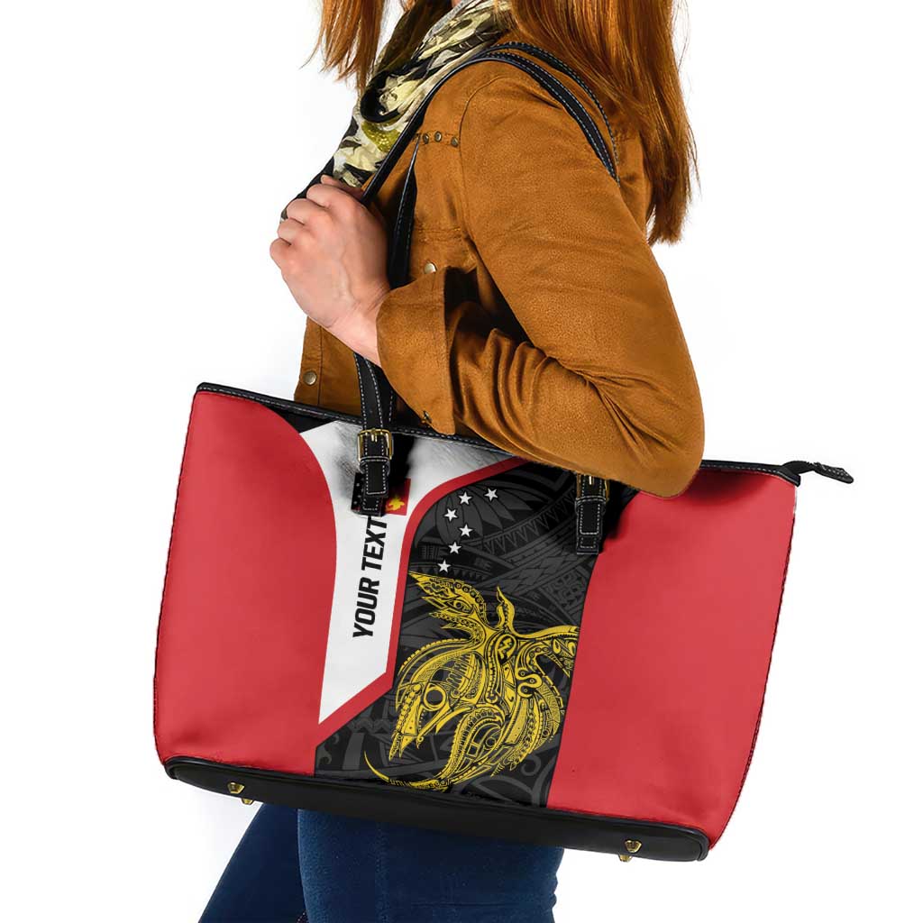 Personalised PNG Sandaun Province Leather Tote Bag Bird of Paradise Tattoo Flag Motif LT9 Red - Polynesian Pride