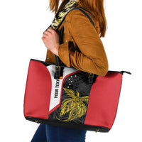 Personalised PNG Sandaun Province Leather Tote Bag Bird of Paradise Tattoo Flag Motif LT9 Red - Polynesian Pride