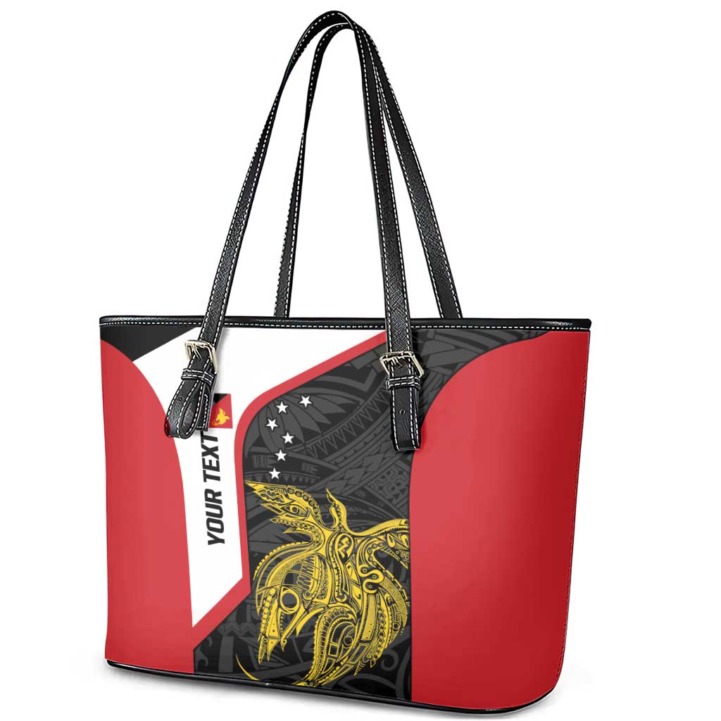 Personalised PNG Sandaun Province Leather Tote Bag Bird of Paradise Tattoo Flag Motif LT9 - Polynesian Pride