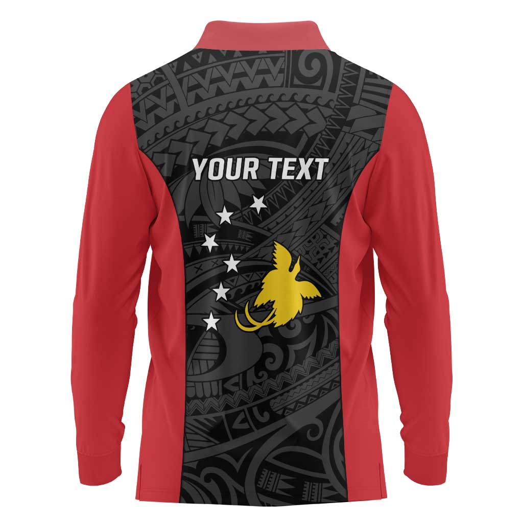 Personalised PNG Sandaun Province Long Sleeve Polo Shirt Bird of Paradise Tattoo Flag Motif LT9 - Polynesian Pride