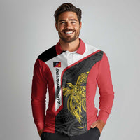 Personalised PNG Sandaun Province Long Sleeve Polo Shirt Bird of Paradise Tattoo Flag Motif LT9 - Polynesian Pride