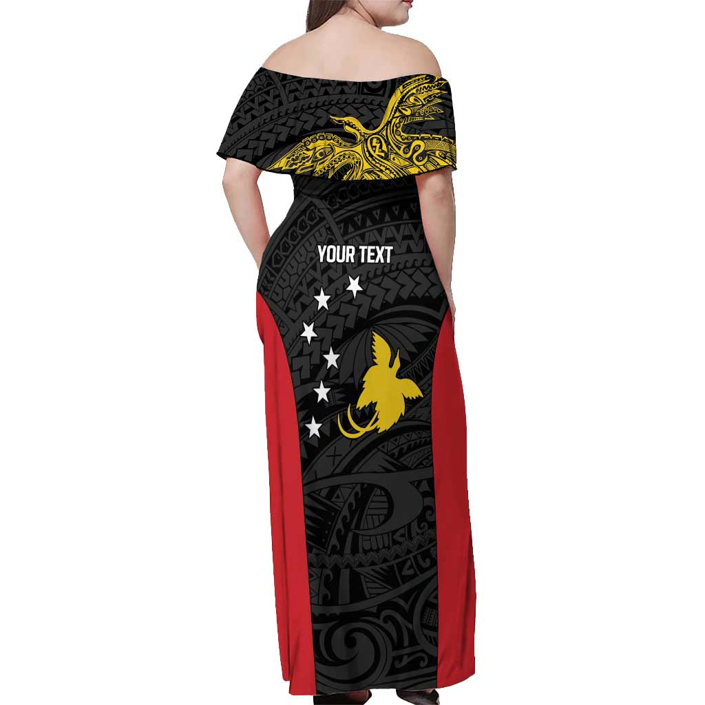 Personalised PNG Sandaun Province Off Shoulder Maxi Dress Bird of Paradise Tattoo Flag Motif LT9 - Polynesian Pride