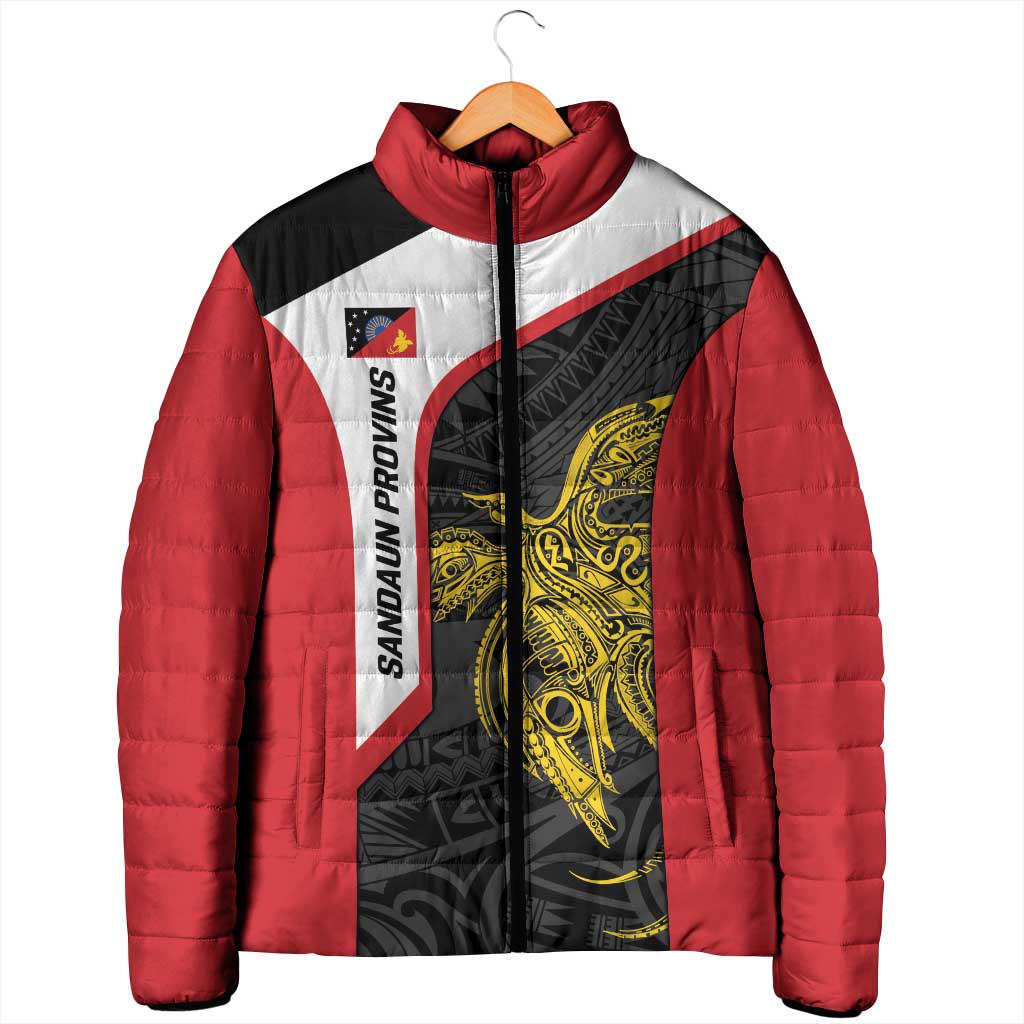 Personalised PNG Sandaun Province Padded Jacket Bird of Paradise Tattoo Flag Motif LT9 - Polynesian Pride