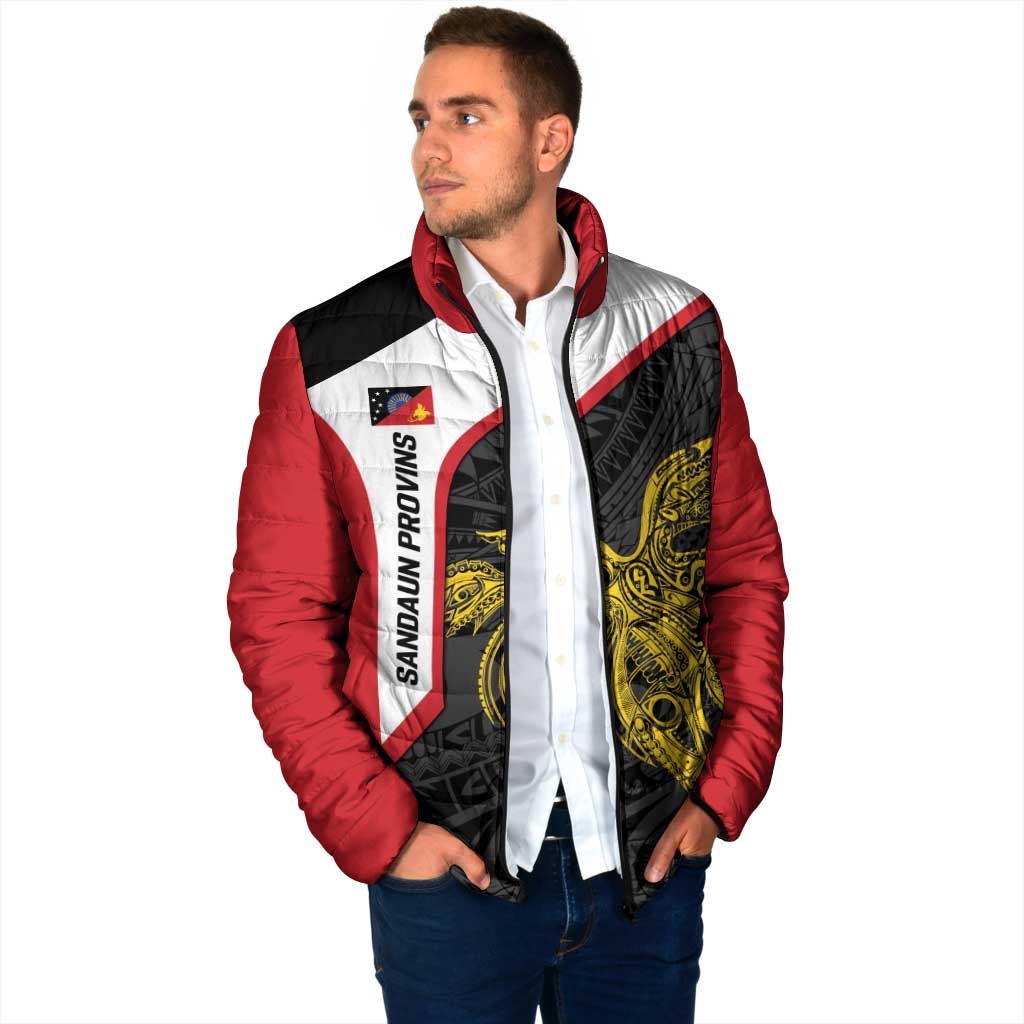 Personalised PNG Sandaun Province Padded Jacket Bird of Paradise Tattoo Flag Motif LT9 - Polynesian Pride