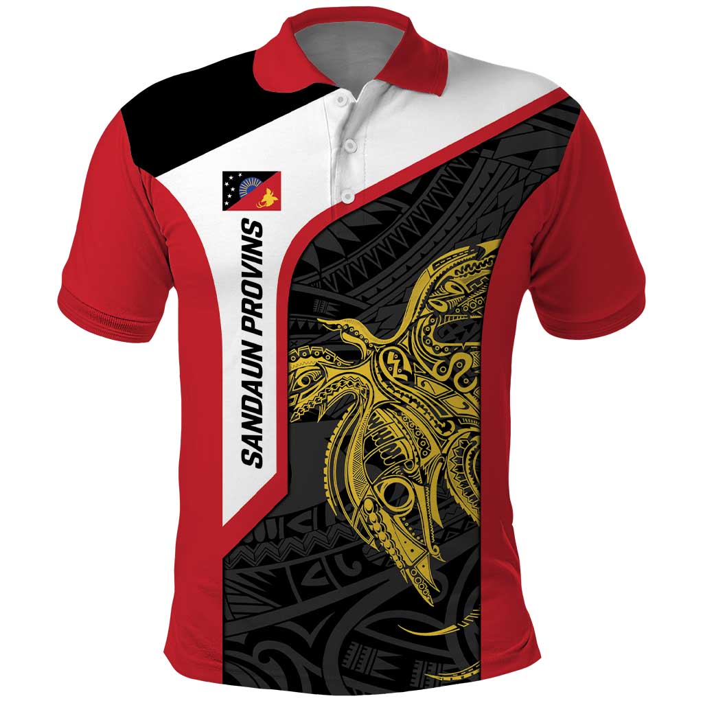Personalised PNG Sandaun Province Polo Shirt Bird of Paradise Tattoo Flag Motif LT9 Red - Polynesian Pride