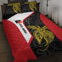 Personalised PNG Sandaun Province Quilt Bed Set Bird of Paradise Tattoo Flag Motif LT9 Red - Polynesian Pride