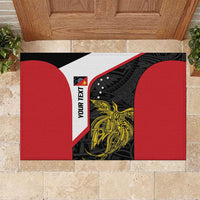 Personalised PNG Sandaun Province Rubber Doormat Bird of Paradise Tattoo Flag Motif LT9 Red - Polynesian Pride