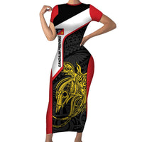 Personalised PNG Sandaun Province Short Sleeve Bodycon Dress Bird of Paradise Tattoo Flag Motif LT9 Long Dress Red - Polynesian Pride