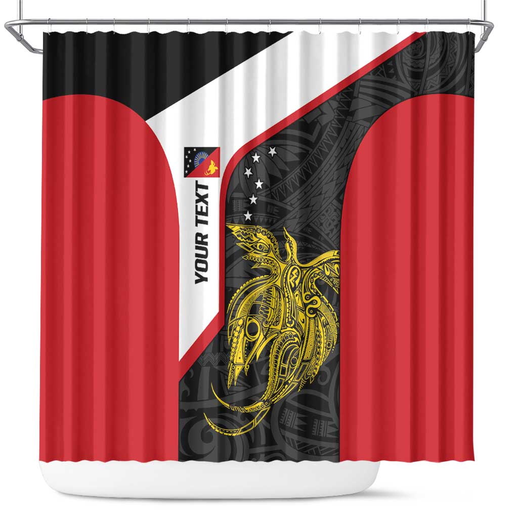 Personalised PNG Sandaun Province Shower Curtain Bird of Paradise Tattoo Flag Motif LT9 Red - Polynesian Pride