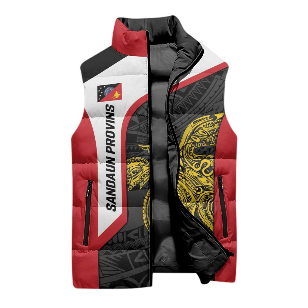 Personalised PNG Sandaun Province Sleeveless Puffer Jacket Bird of Paradise Tattoo Flag Motif LT9 - Polynesian Pride