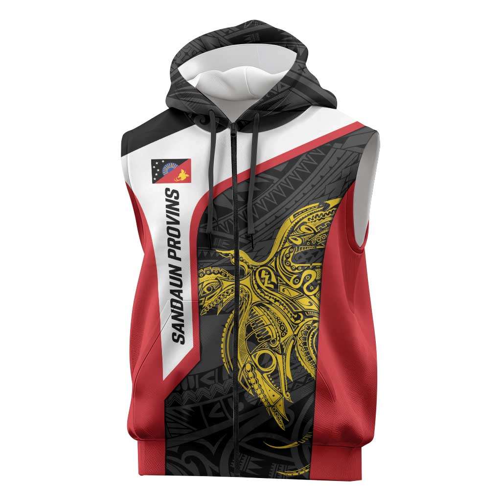 Personalised PNG Sandaun Province Sleeveless Zip Hoodie Bird of Paradise Tattoo Flag Motif - Polynesian Pride