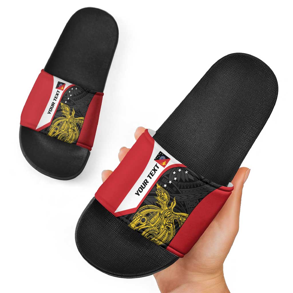 Personalised PNG Sandaun Province Slide Sandals Bird of Paradise Tattoo Flag Motif LT9 - Polynesian Pride