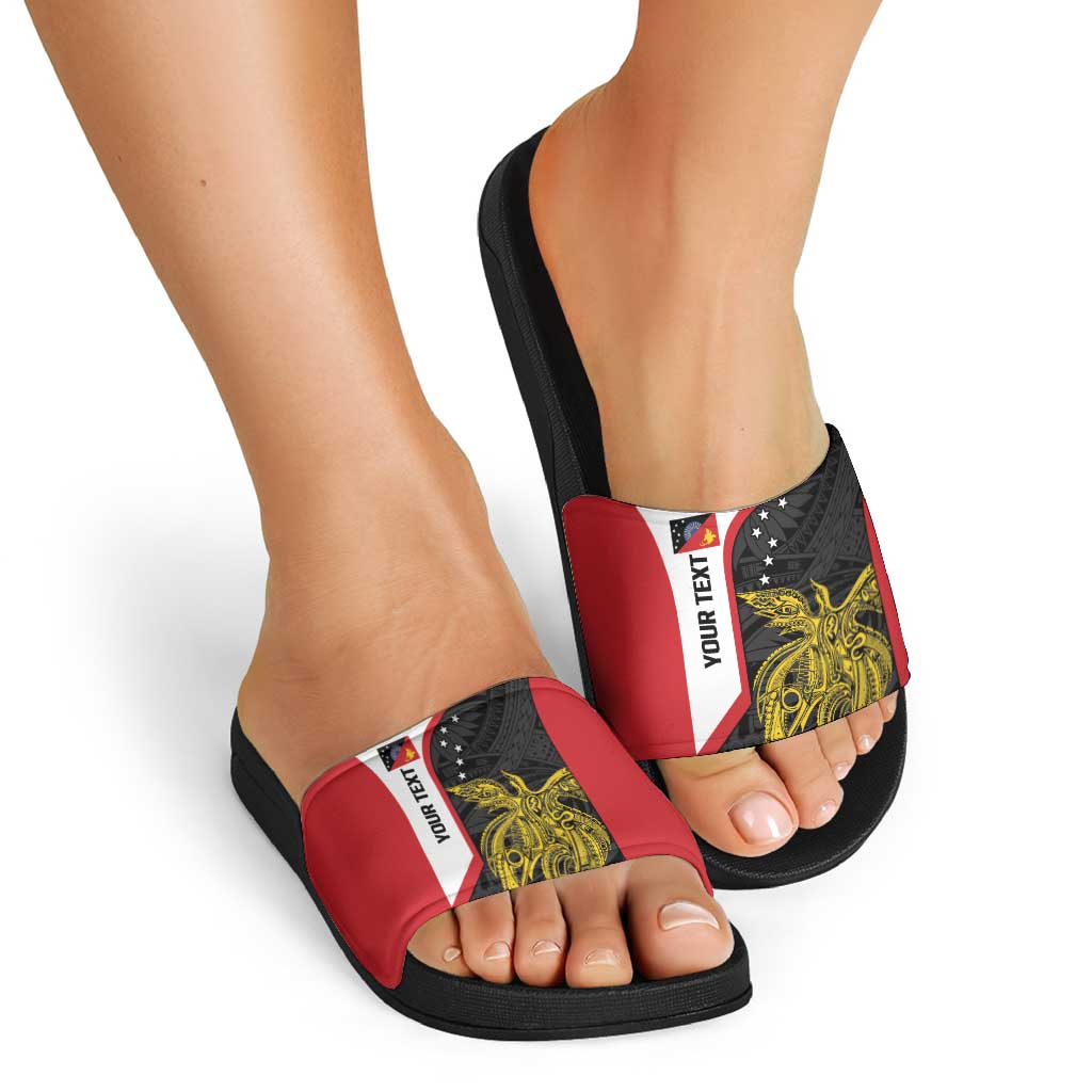 Personalised PNG Sandaun Province Slide Sandals Bird of Paradise Tattoo Flag Motif LT9 - Polynesian Pride