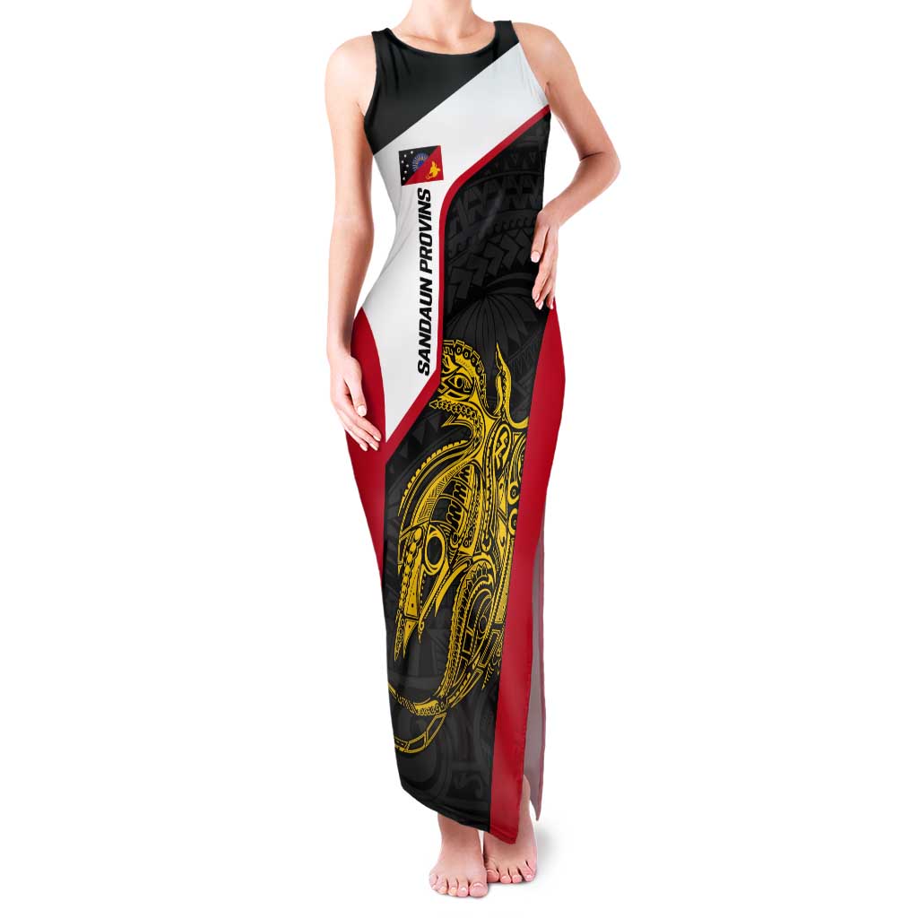 Personalised PNG Sandaun Province Tank Maxi Dress Bird of Paradise Tattoo Flag Motif LT9 Women Red - Polynesian Pride