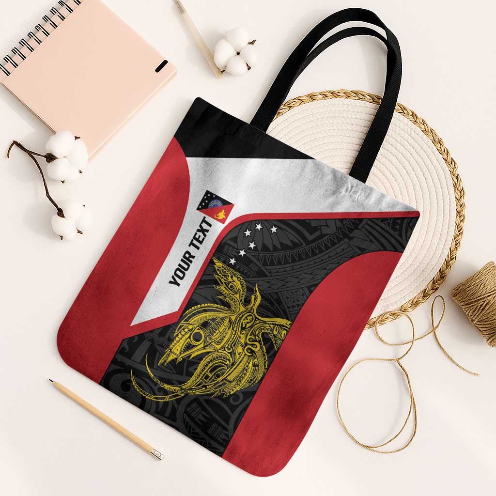 Personalised PNG Sandaun Province Tote Bag Bird of Paradise Tattoo Flag Motif LT9 Black Strap One Size Red - Polynesian Pride