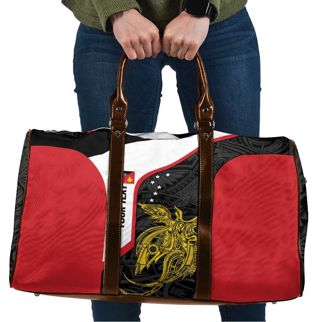 Personalised PNG Sandaun Province Travel Bag Bird of Paradise Tattoo Flag Motif LT9 Red - Polynesian Pride