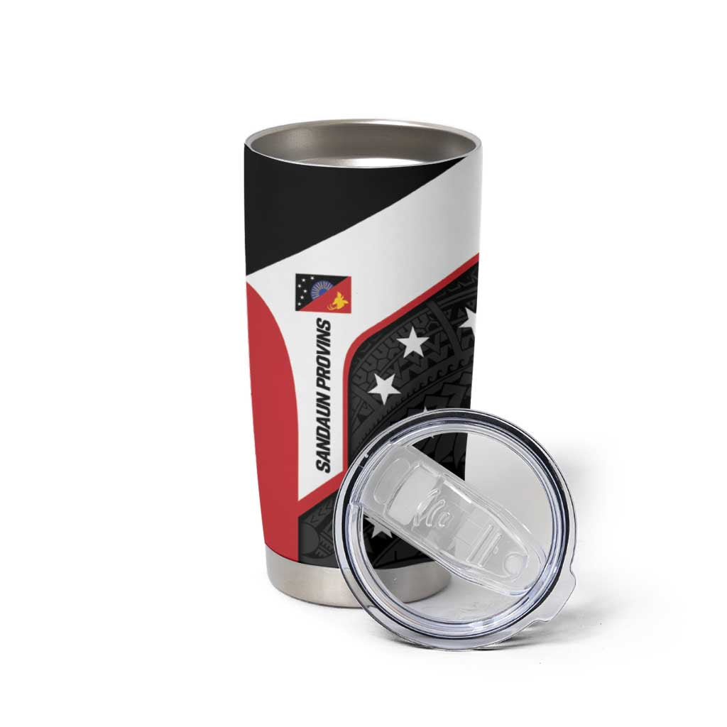 Personalised PNG Sandaun Province Tumbler Cup Bird of Paradise Tattoo Flag Motif LT9 - Polynesian Pride