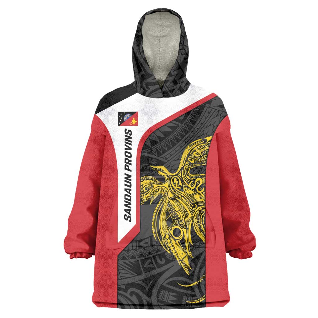 Personalised PNG Sandaun Province Wearable Blanket Hoodie Bird of Paradise Tattoo Flag Motif LT9 One Size Red - Polynesian Pride