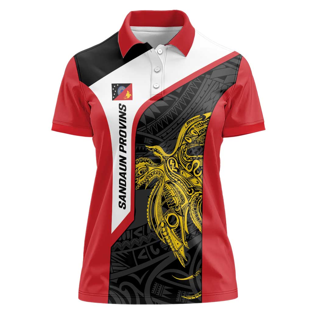 Personalised PNG Sandaun Province Women Polo Shirt Bird of Paradise Tattoo Flag Motif LT9 Female Red - Polynesian Pride