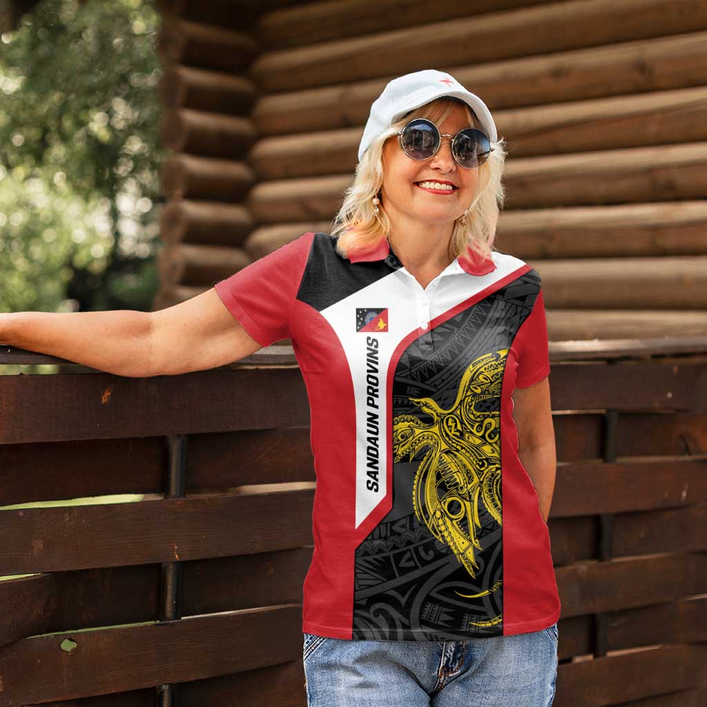 Personalised PNG Sandaun Province Women Polo Shirt Bird of Paradise Tattoo Flag Motif LT9 - Polynesian Pride