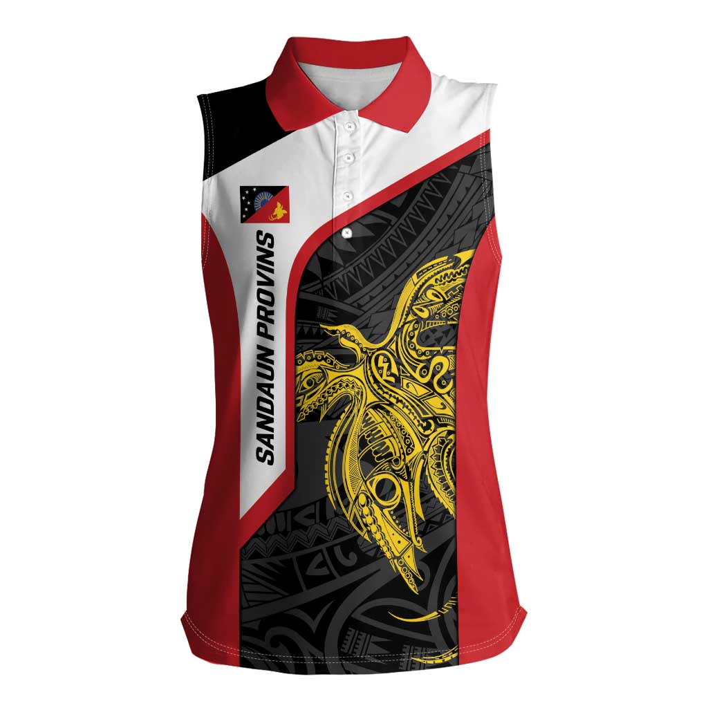 Personalised PNG Sandaun Province Women Sleeveless Polo Shirt Bird of Paradise Tattoo Flag Motif LT9 Female Red - Polynesian Pride
