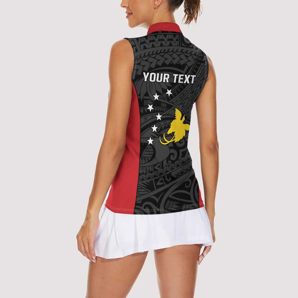 Personalised PNG Sandaun Province Women Sleeveless Polo Shirt Bird of Paradise Tattoo Flag Motif LT9 - Polynesian Pride