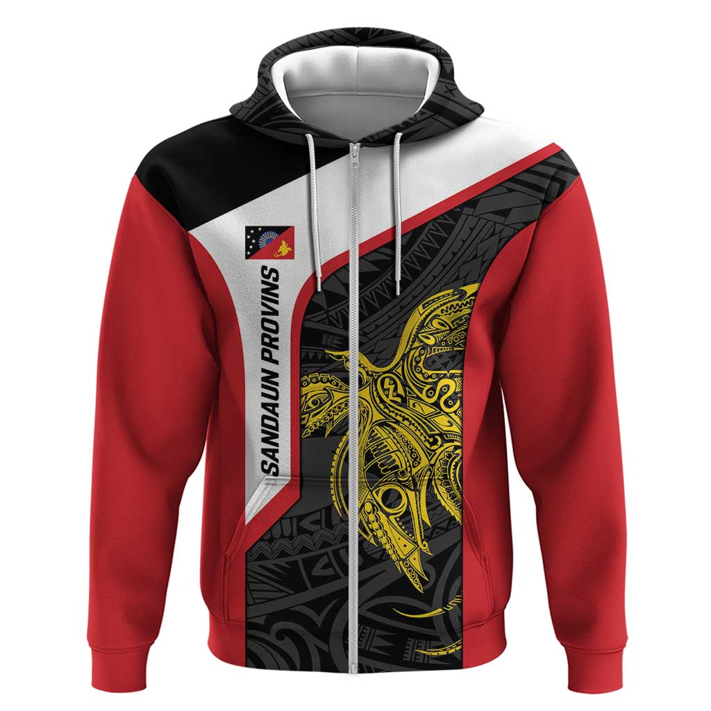 Personalised PNG Sandaun Province Zip Hoodie Bird of Paradise Tattoo Flag Motif - Polynesian Pride